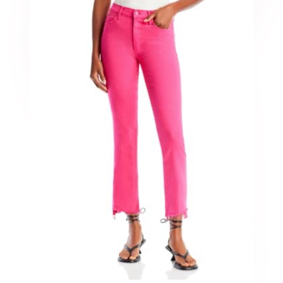 Mother The Insider High Rise Crop Step Fray Bootcut Jeans in Raspberry Sorbet